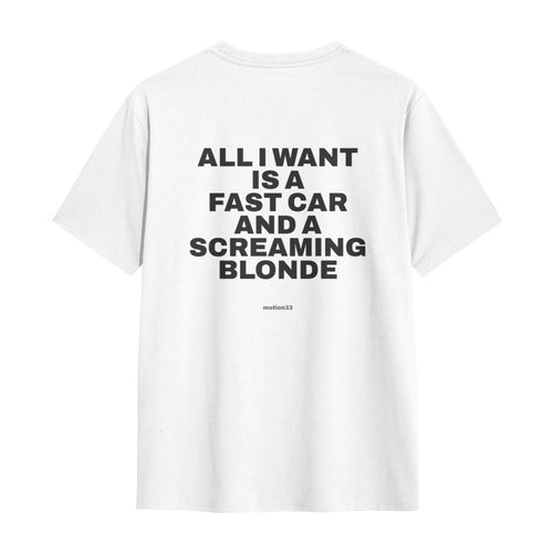Fast car tee white, flat lay