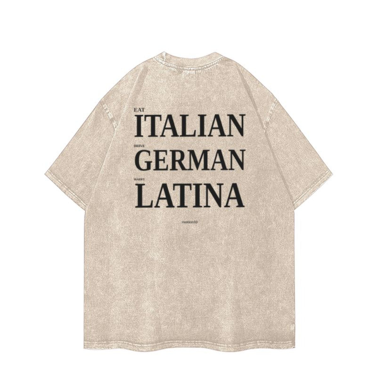Italian German Latina oversized tee, apricot, flat back