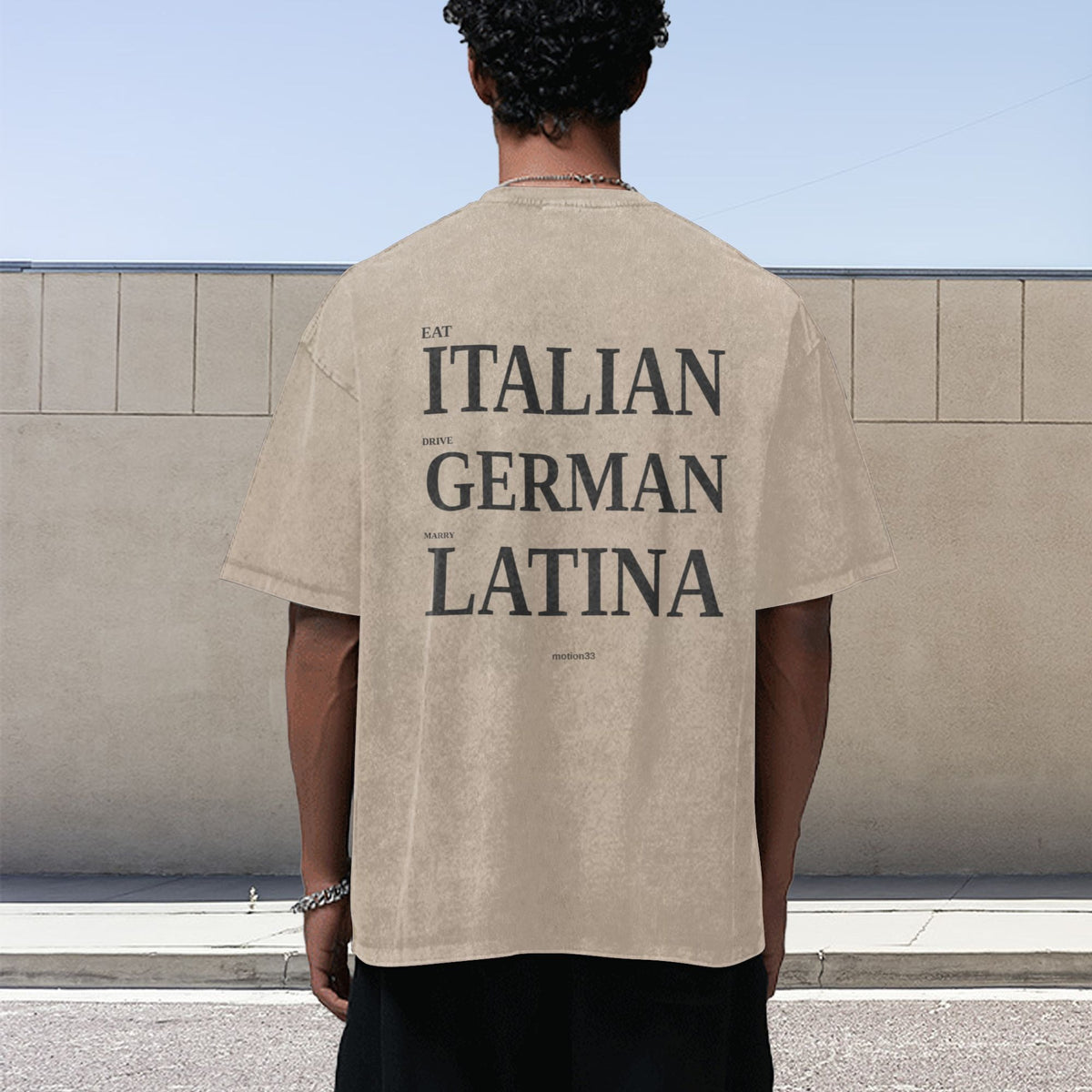 Italian German Latina oversized tee, apricot, back