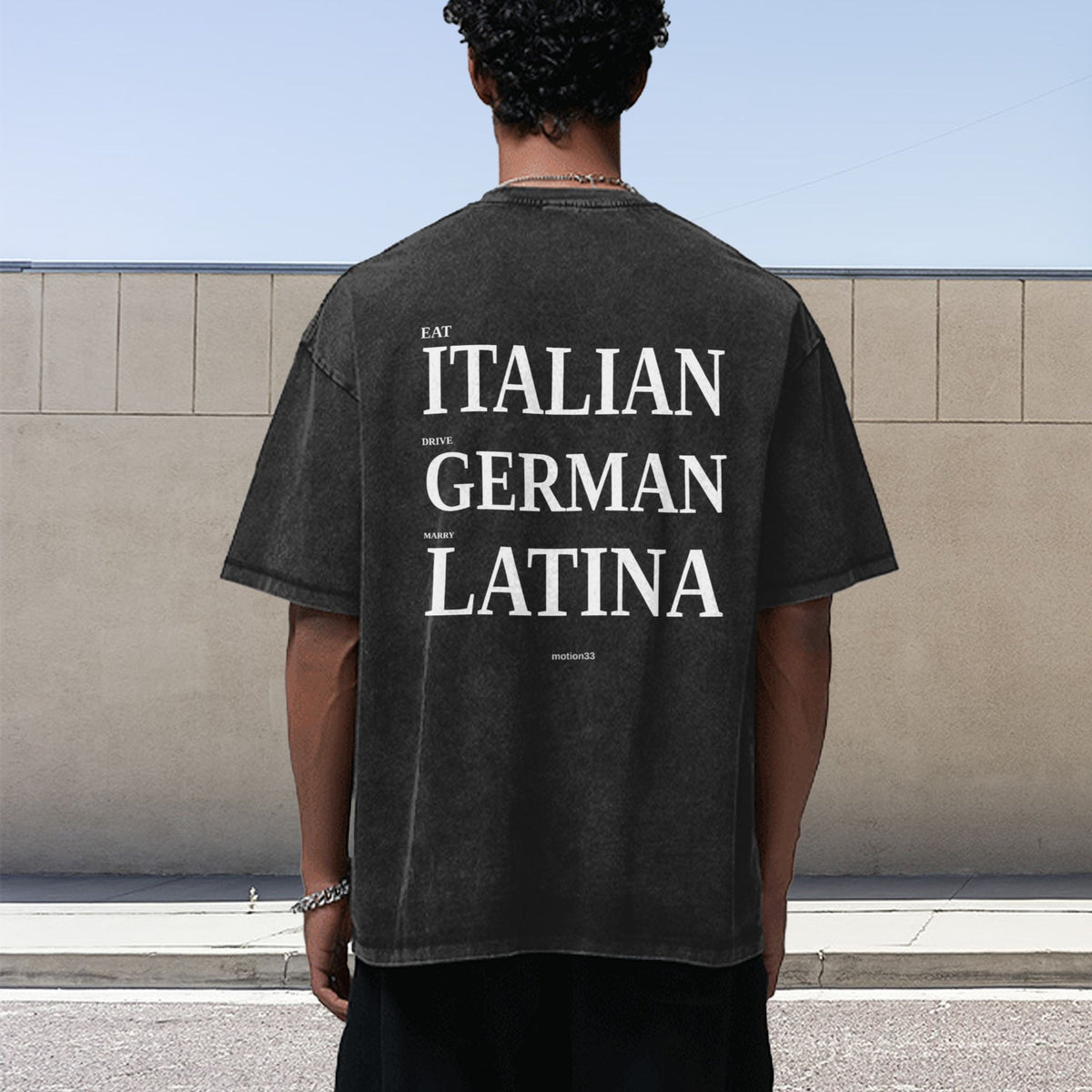 Italian German Latina oversized tee, black, back